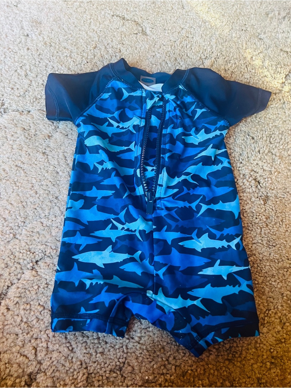 Old Navy Blue Shark Romper One-Piece Zip Front Short Sleeve 3-6 Months